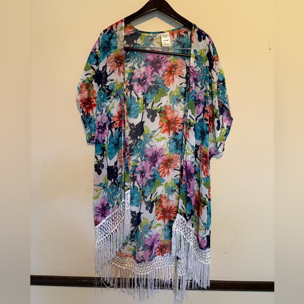 Catalina floral Kimono with Fringe